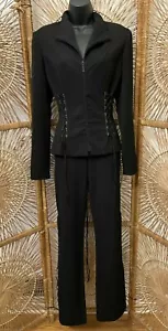 Vintage Cache Damen Flare Hose Anzug Größe 6/8 schwarz Strick Strass Schnürborte - Bild 1 von 12