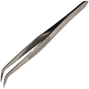 4½" Curved Tweezers with Fine Serrated Points, Stainless Steel - Picture 1 of 2