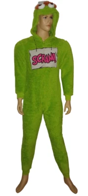 Official Sesame Street Oscar The Grouch Union Suit Hoodie One Piece Costume! - Image 1 of 2