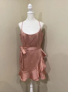 Lulus NWT dress medium Blush Ruffle Tie Waist Spagetti Strap Zip Closure - Picture 1 of 4