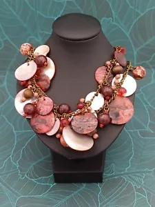 Avon Stunning Mother Of Pearl & Red Shell Disc Beaded Chain Necklace - Picture 1 of 14