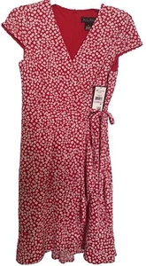 Womens Red Floral Dress 6P V-Neck Faux Wrap Layers Fairy Valentines Day NWT - Picture 1 of 16