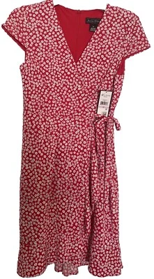 Vestido floral rojo para mujer 6P cuello en V imitación envoltura capas hadas día de San Valentín nuevo con etiquetas Foto 1 de 4