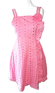 Girls BONNIE JEAN pink white gingham dress 12 embroidered eyelet Easter ruffle - Picture 1 of 4