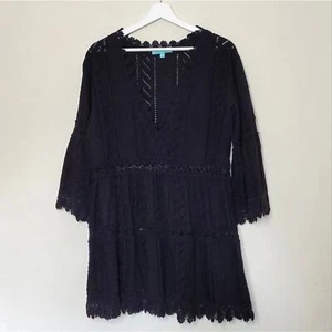 MELISSA ODABASH VICTORIA BLACK KAFTAN DRESS MEDIUM b1 - Picture 1 of 6