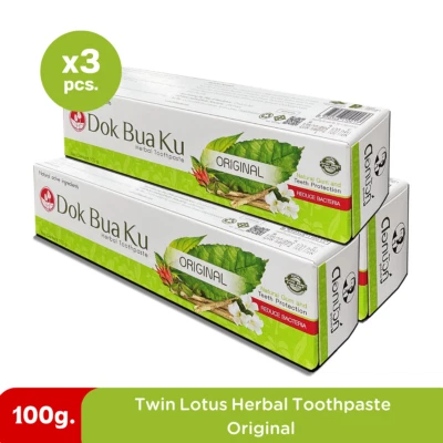 TWIN LOTUS Herbal Thai Toothpaste Reduce Bacteria Natural Refreshing Original x3 - Image 1 of 4