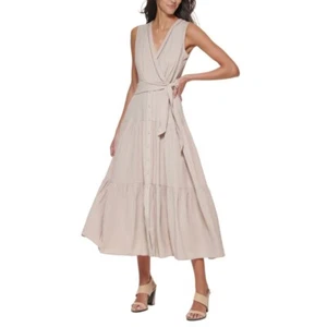 Calvin Klein Women's Tiered Surplice Flared Maxi Dress Khaki 6 - Picture 1 of 1