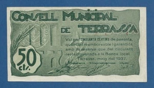 CONSELL MUNICIPAL DE TERRASSA -- 50 CENTIMOS ( 1937 ) -- EBC+ -- 1ª EMISION . - Picture 1 of 2