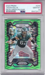 PSA 10 JASON KELCE 2023 PRIZM NEON GREEN PULSAR #245 PHILADELPHIA EAGLES - Picture 1 of 2