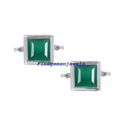 Gemelos De Piedra Natural De Ónix Verde Con Plata De Ley 925 Para Hombre #4810 - Imagen 1 de 3