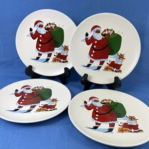 Threshold 7.5" Santa African American Stoneware Appetizer Plate Red White Set 4 - Picture 1 of 11