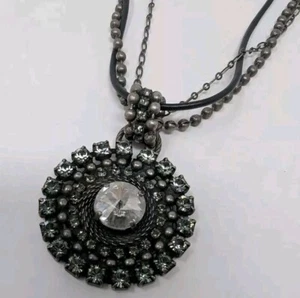 Van Galz 3 Strand Necklace With Round Pendant with Swarovski Crystals Elegant - Picture 1 of 8