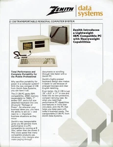 Zenith Data Systems 1985 Vintage IBM Compact Computer Z-138 Sales Folder Rare - Bild 1 von 1