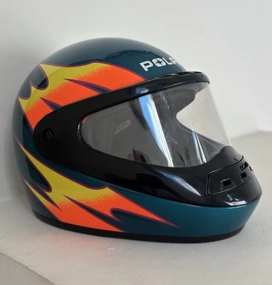 Vintage Polaris Racing Bell Helmet Snowmobile Full Face Adult Size L 7 1/2 - Image 1 of 4