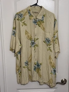 Camicia Tommy Bahama uomo 2XL seta bottoni stampa tropicale hawaiana manica corta - Foto 1 di 8