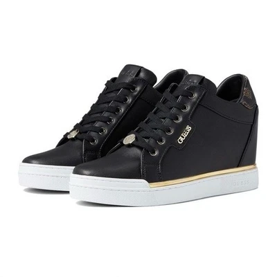 Tenis de cuña GUESS más rápidos con cordones logotipo de moda negros talla 6,5 Foto 1 de 4