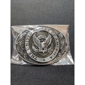 Nuevo Estados Unidos de América Águila Calva Cinturón Hebilla Bandera EE. UU. Antiguo Tono Plata - Imagen 1 de 2