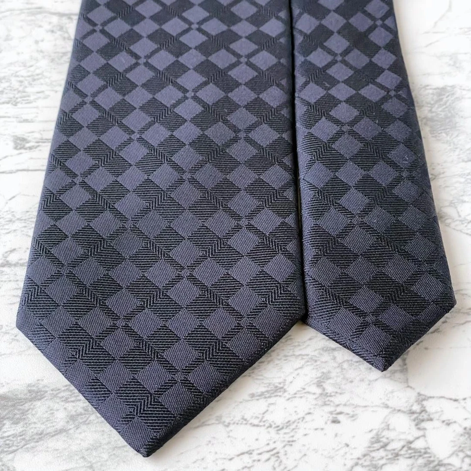 Burberry Black Label Silk Tie Navy Check 8cm Wide 148cm Long Used - Image 1 of 4