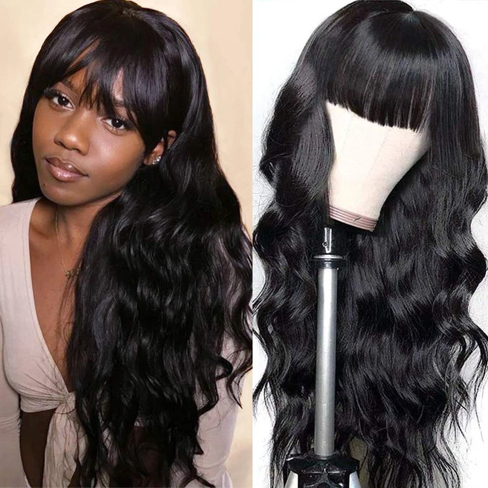 Body Wave Human Hair Wig With Bangs Glueless Wig Human Hair Wigs for Black Women - Image 1 of 4