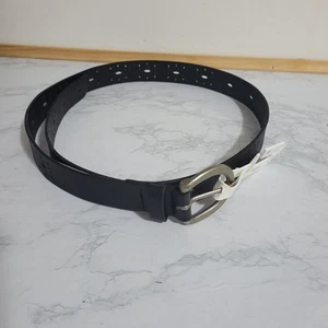 Cintura Time & Tru in pelle nera con fibbia argento, taglia 2X, nuova - Foto 1 di 2