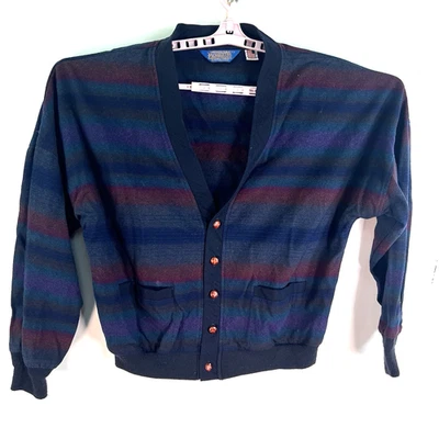 Vintage 70's Pendleton Striped Virgin Wool Cardigan Mens SZ L Blue Made USA EUC - Image 1 of 4