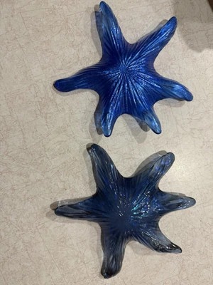 "2 platos de estrellas de mar iridiscentes Akcam arte turco vidrio caramelo nuez plato hecho a mano 8""" Foto 1 de 2