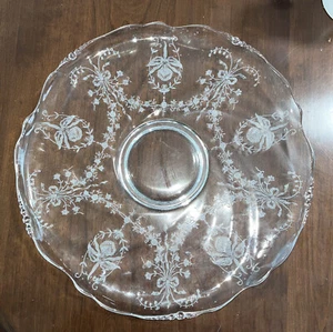 Heisey Orchid Waverly Etched Glass Dessert Torte Cake Plate Platter Rolled Edge - Picture 1 of 5