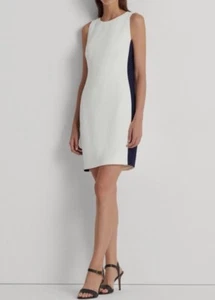 Lauren Ralph Lauren Sleeveless Shift Dress Size 12 White Navy Classic $165 - Picture 1 of 12