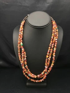 Spiny Oyster & Turquoise 3 Strand Navajo Indian Sterling Silver Necklace 4333 - Picture 1 of 12