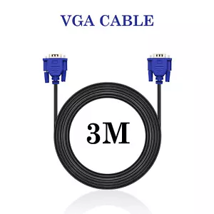 15 Pin VGA SVGA Male to Male 3Meter Cable Computer Monitor PC Laptop Screen Lead - Picture 1 of 9