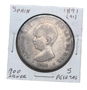 1891-PG M (91) Spain 5 Pesetas KM# 689 Large Silver! Nice! - Picture 1 of 2