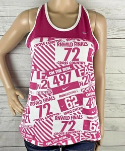 Women's Nike Dri-Fit Racerback Tank Top Large Pink White Cross Country Run Race - Picture 1 of 12
