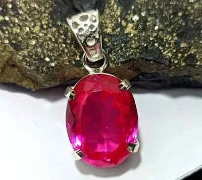 Pendente In Argento Massiccio 925 Con Zaffiro Rosa Ovale 25 Ct - Immagine 1 di 4