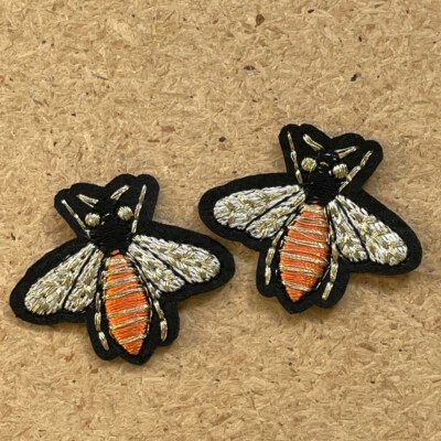 2pc Bee Small Gold Insect Embroidered Patch Cloth Iron On Applique sew #2185 - image 1 of 4