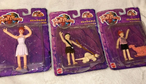 Lot Of Three Flintstone Bendable Figures Wilma, Pebbles, Bambam NIP Cover