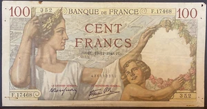 FRANCE, 1940, 100 FRANCS, Billete/Paper Money, #94, Circulated, used - Picture 1 of 2