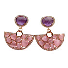 Natural Purple Amethyst Pink Cat Eye Big Stud Earrings Luxurious Style Earring