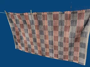 Antico tappeto tessuto a mano in lana americana 63"" x 37"" telaio a croce ruggine e blu criss - Foto 1 di 6