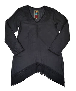 Johnny Was Tunic Top Eyelet Lace Trimmed Floral Embroidered Blouse Gray Size S - Picture 1 of 10