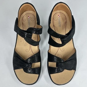 NRevere Geneva Comfort Sandals Size 9W 40W Black Lizard Leather EUC - Picture 1 of 11
