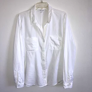 BELLA DAHL sz L Solid White Cotton Lyocell Linen Button Long Sleeve Top Pockets - Picture 1 of 6