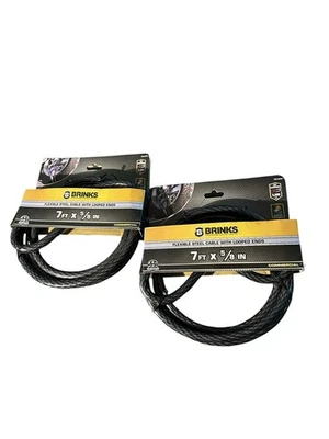 Brinks Flexible Steel Cable 7ft x 5/8in Looped Ends Commercial Security-2 Pack - Image 1 of 3