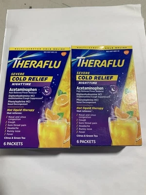 2 Pack Thera flu Severe Cough Cold & Flu Nighttime Green Tea & Citrus, 6 Packets - Image 1 of 4