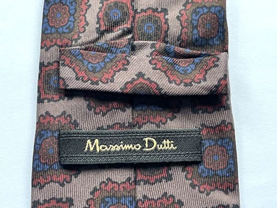 Corbata de seda MASSIMO DUTTI marrón y azul estampado Foto 1 de 3