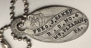 Vintage Key Fob Tag: Fred Baker, Mt Pleasant PA; Bulldog Emblem - Picture 1 of 1