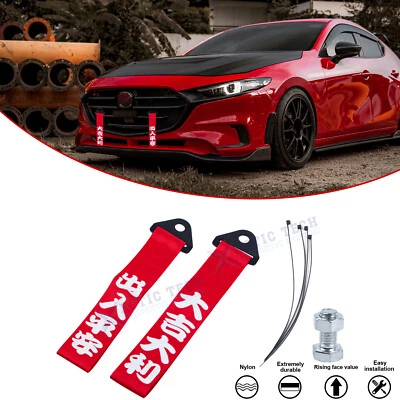2 piezas de herramientas de correa de remolque de parachoques delantero trasero llamativo rojo para Mazda Mitsubishi Foto 1 de 4
