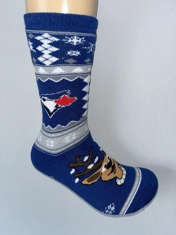 TORONTO BLUE JAYS MLB BASEBALL LOGO REINDEER HOLIDAY CREW SOCKS MENS LARGE Q Cover