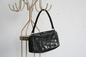 Women's Handbag Genuine Leather BLACK 60s True VINTAGE Bags - Picture 1 of 1