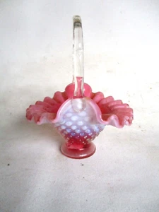 Fenton Cranberry rot Hobnail opalisierend Glaskorb 6" h. ca. 1960er Jahre - Bild 1 von 5