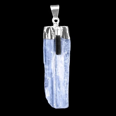 Pingente de chakra de cristal turmalina preta cianita e colar de prata esterlina 925 - Imagem 1 de 4